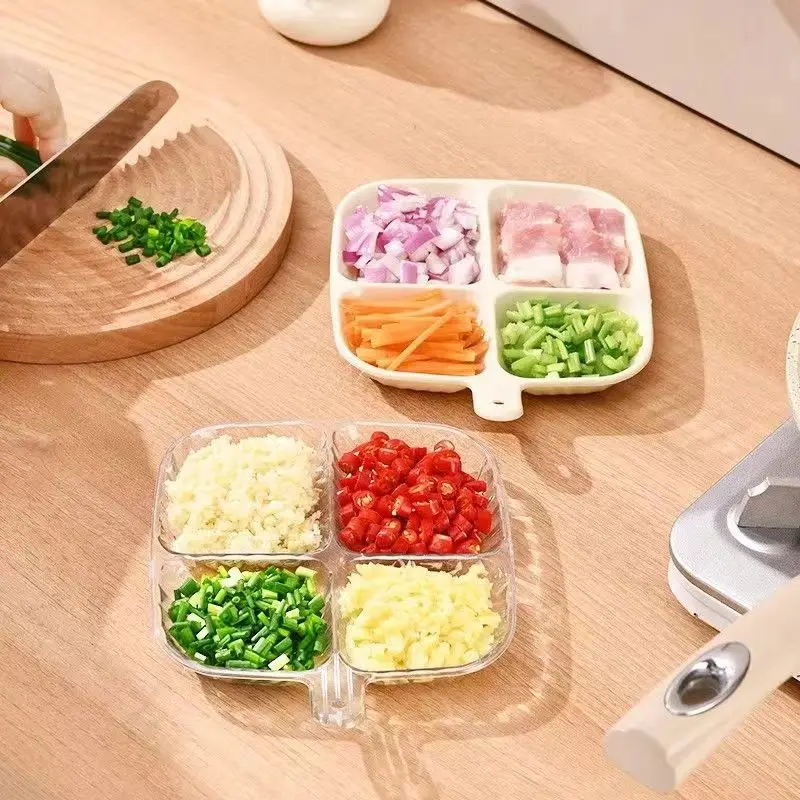 

4 Grids Divided Plate Kitchen Vegetable Fruit Storage Tray Durable Transparent Plastic Dinner Plates Kitchen Accessories