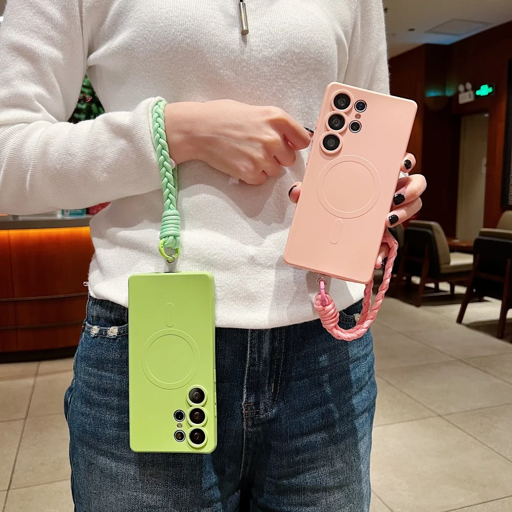 حافظة لهاتف Magsafe لهاتف سامسونج جالاكسي S25 S24 S23 S21 Plus Ultra FE S25 Edge S22 Plus غطاء مقاوم للصدمات من السيليكون فائق النعومة