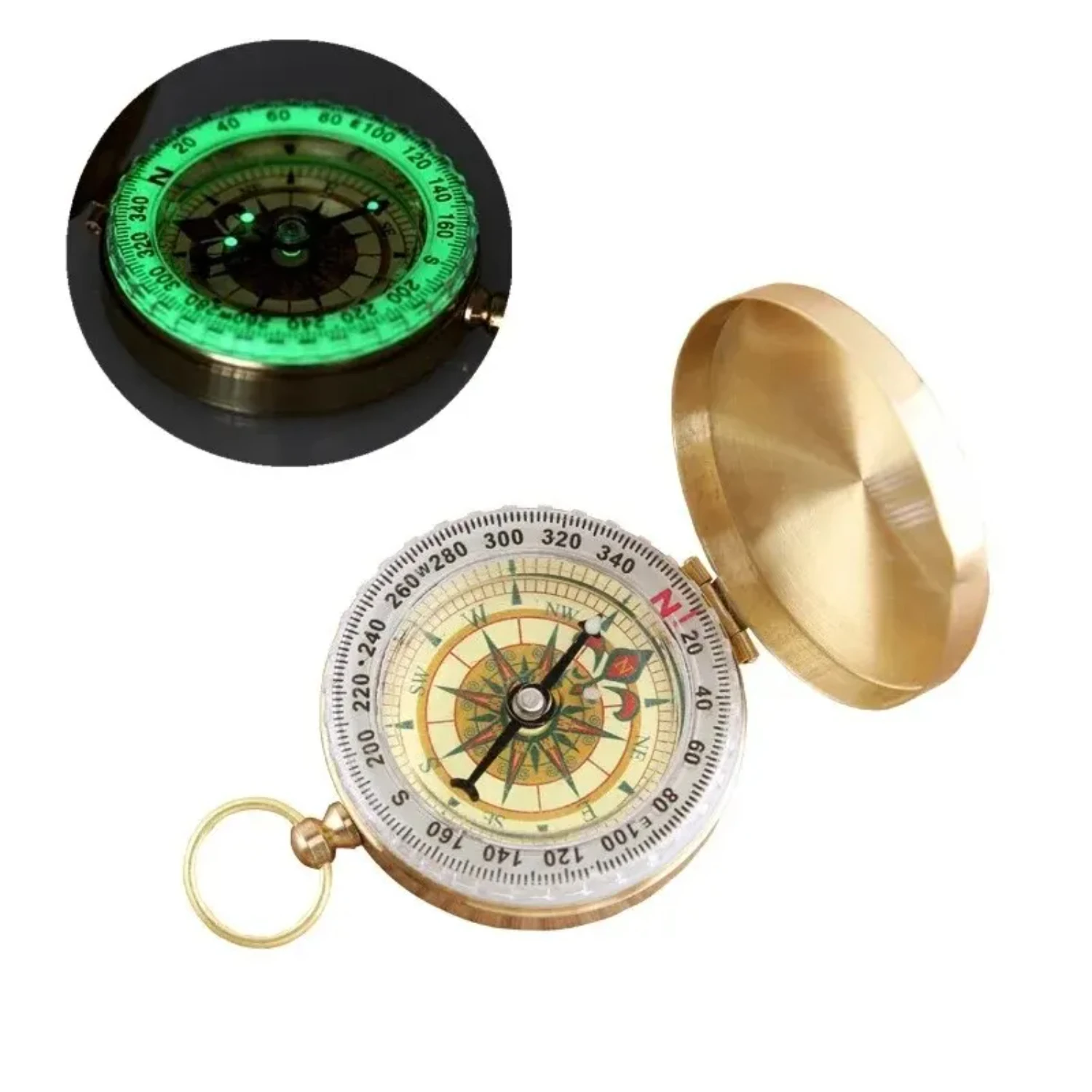 Compass  Outdoor Camping Hiking Portable Pocket Brass Gold Color Copper Compass Navigation With Noctilucence Display Mre Hat bag