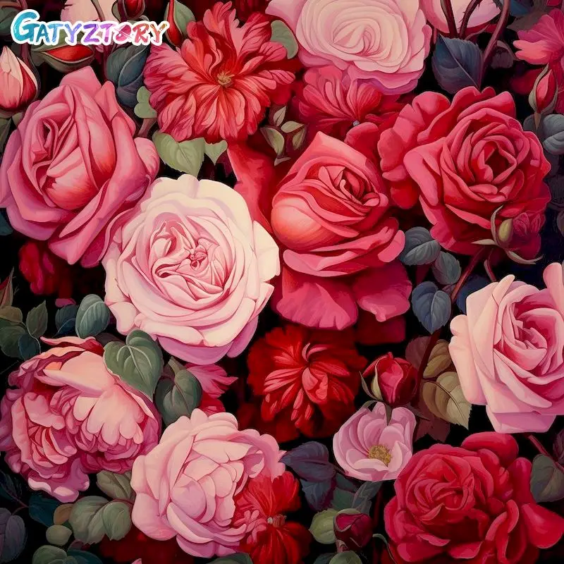 

GATYZTORY 60x75cm Paint By Numbers Kits Frameless DIY Red Rose Painting By Numbers On Canvas Home Decor Digital Hand Painting