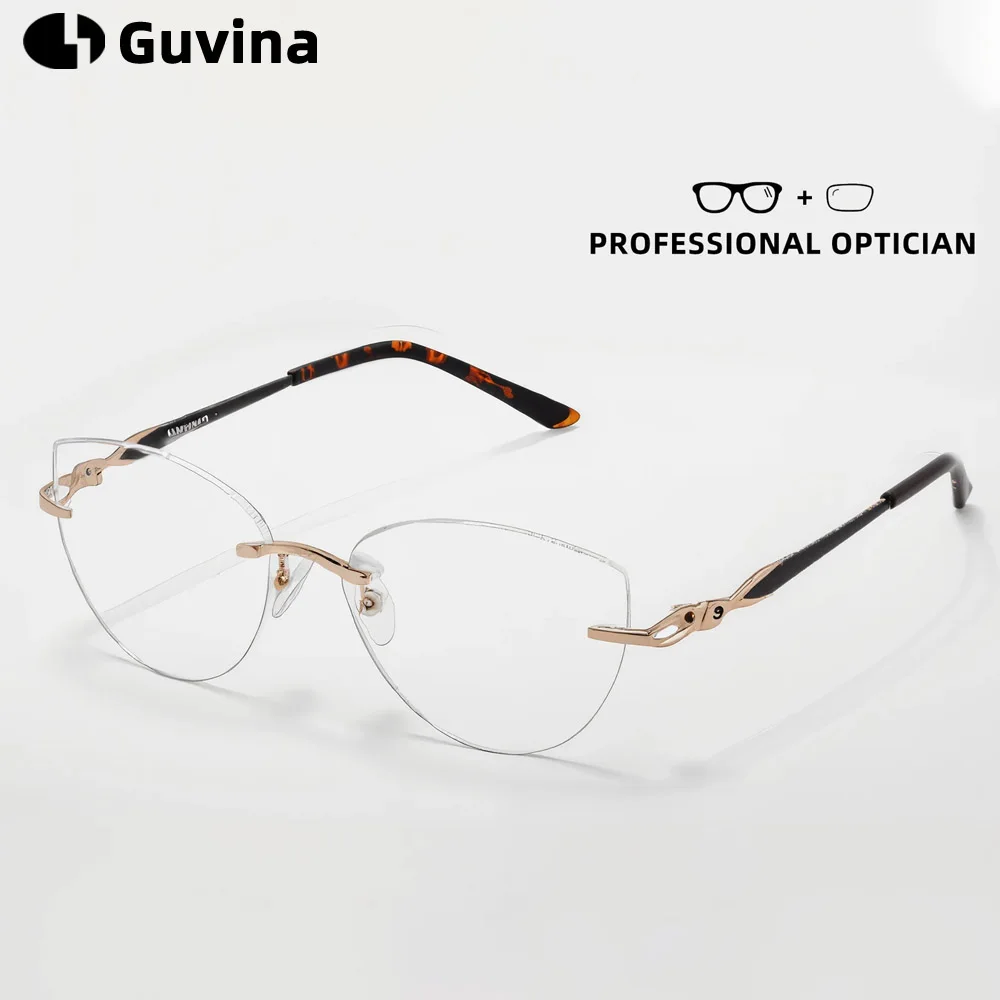 

Rimless Anti Blue Light Reading Glasses Women Fashion Myopia Prescription Glasses Custom Photochromic Graduation Lenses Women 2