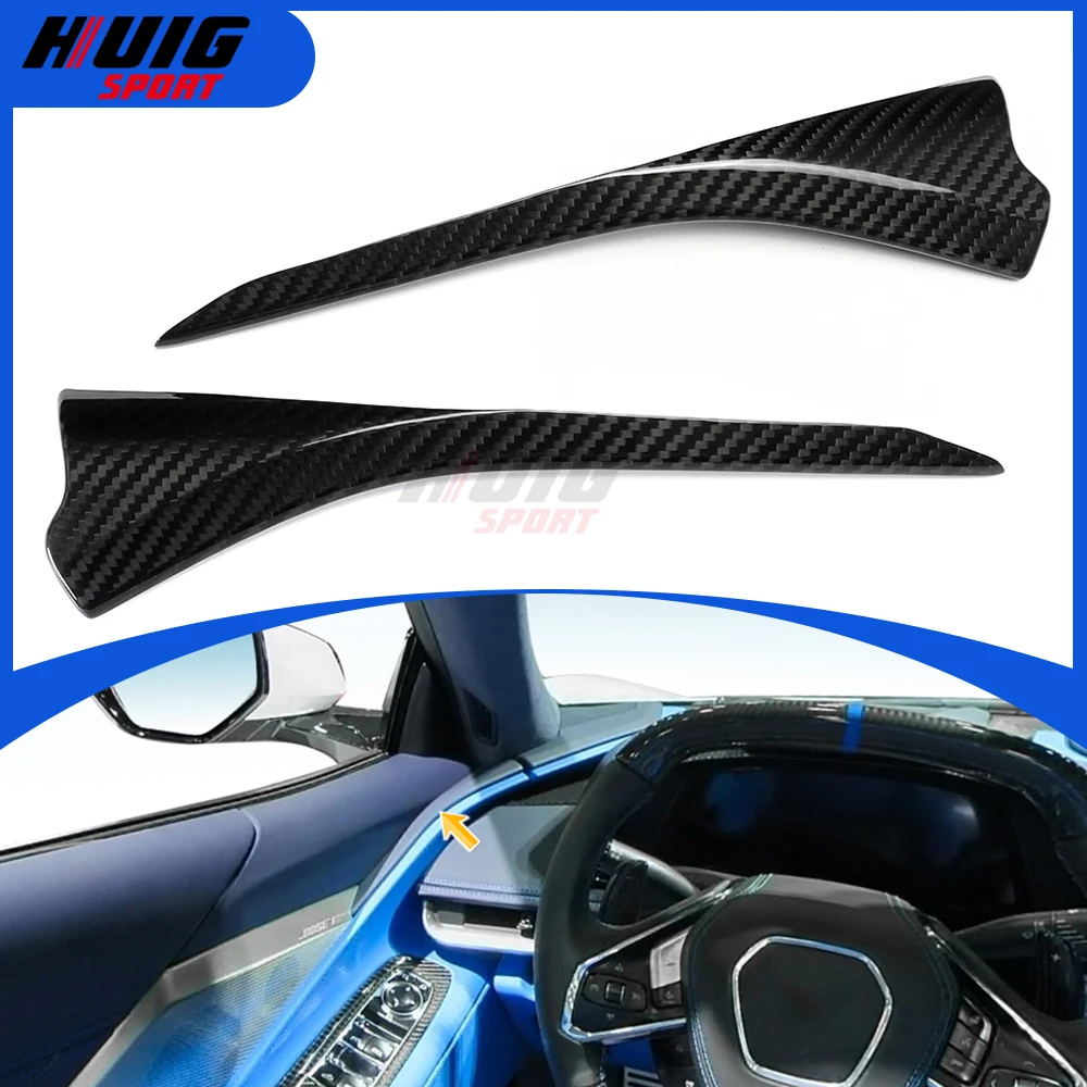 For Corvette C8 Stingray Coupe Z51 Z06 2020 2021-2024 2Pcs Carbon Fiber Car Interior Door Panel Strip Front Part  Cover Trim