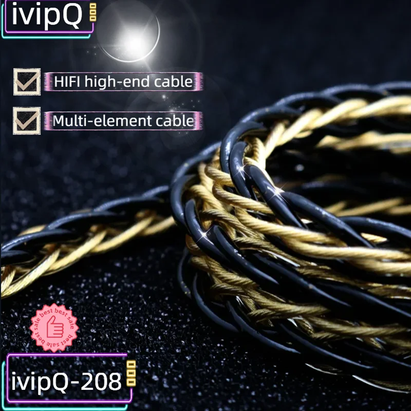 

ivipQ-208 Flagship 8-Core Cable High-purity Litz Five Elements +7N OCC Gold Plated Headphones Upgrade Cable For HD650 HD800