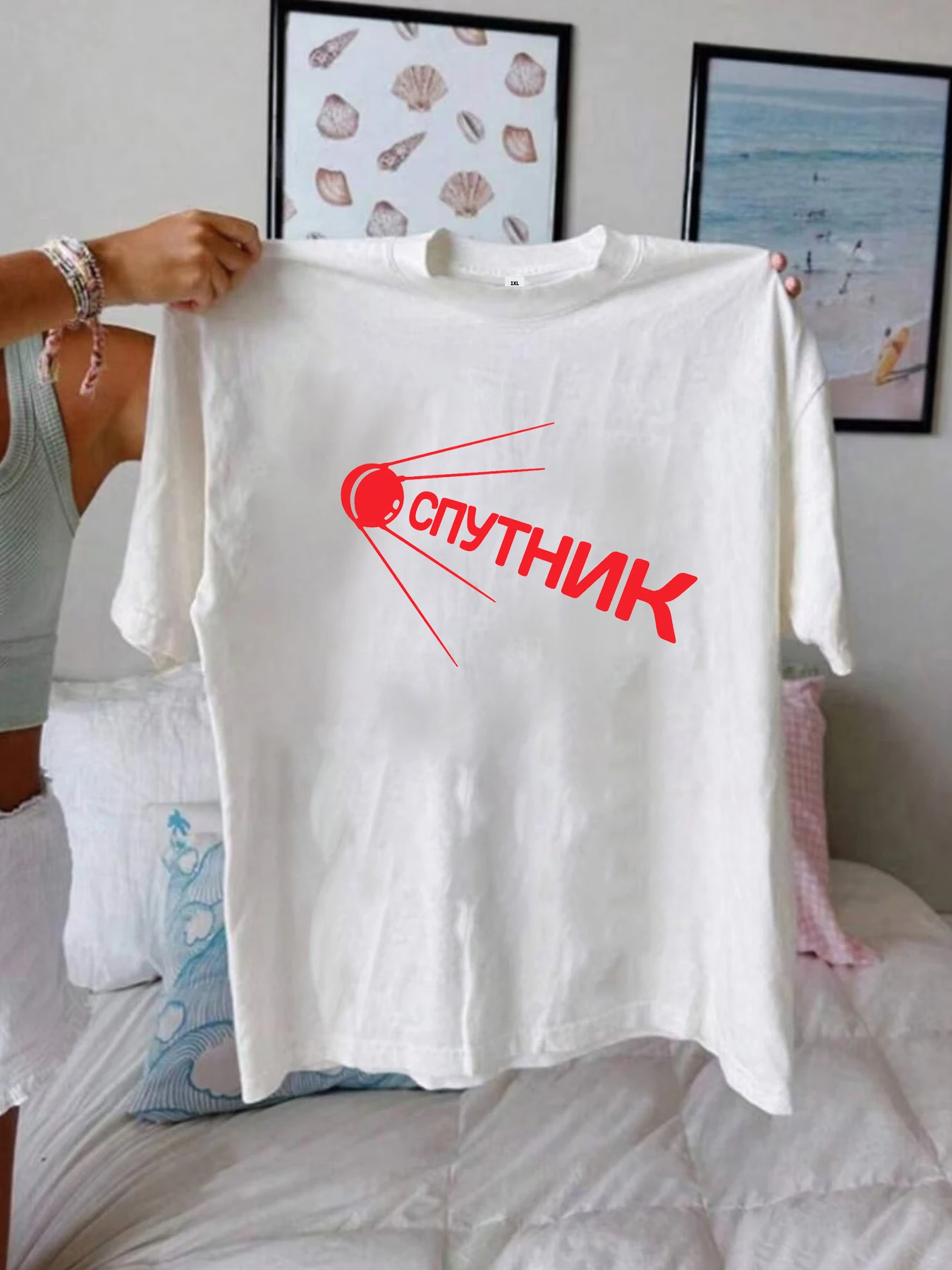 

【1024883】Letter Print Oversized Women's Round Neck T-Shirt Summer Casual Short Sleeve Top Fashion Versatile