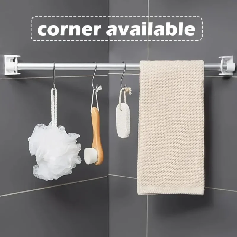 4PCS Rotating Hanging Ring Curtain Rod Telescopic Rod Fixed Bracket Kitchen Bathroom Multi-functional Storage Punch-free Hook