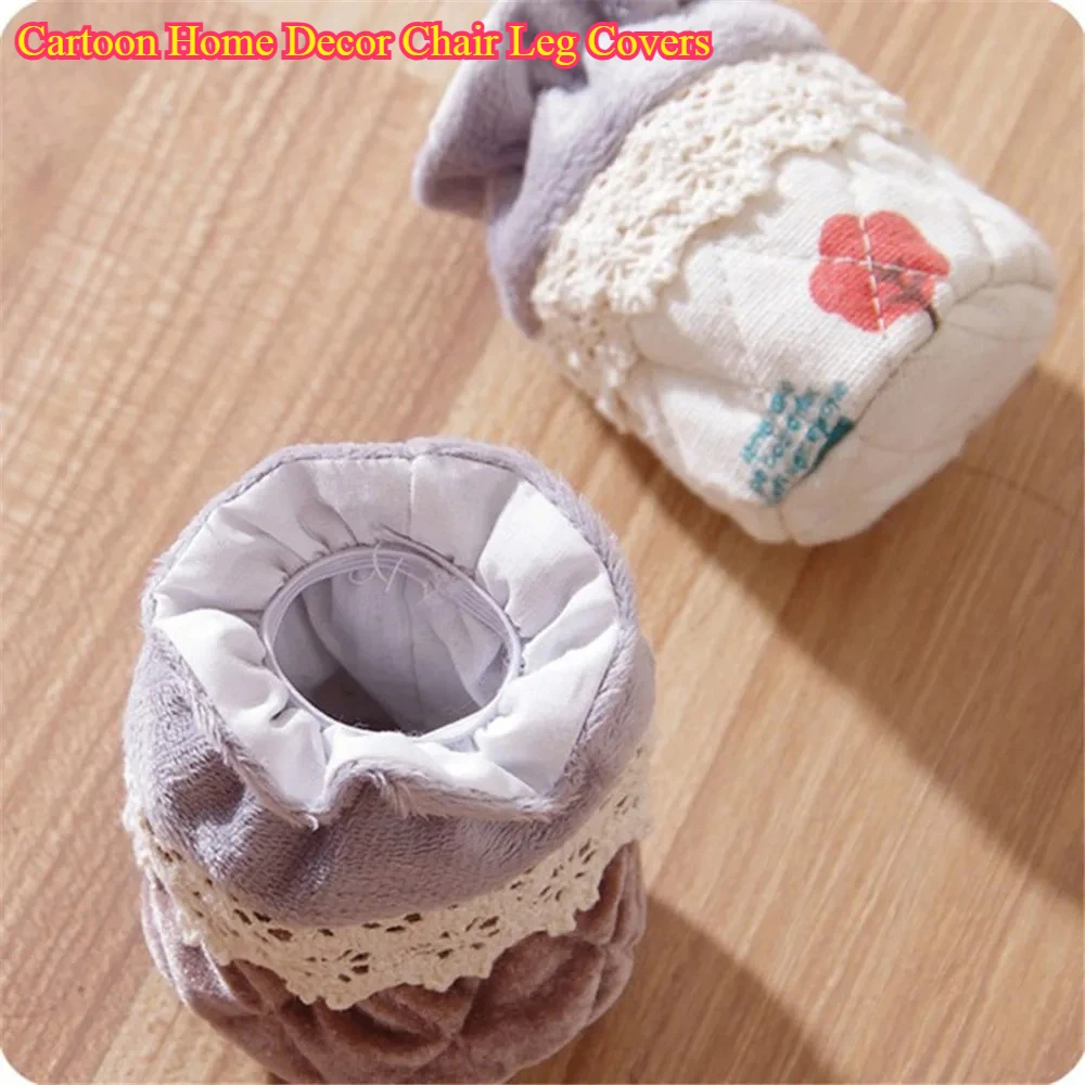Cartoon Home Decor Chair Leg Covers - 4pcs Flannel Lace Non-Slip Table Foot Socks
