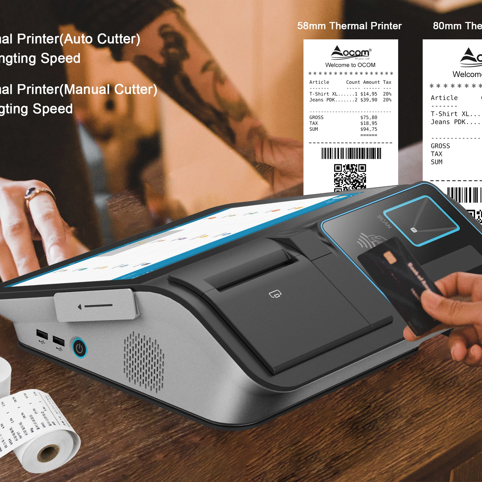 

11,6-дюймовый настольный сенсорный экран, система Windows Android Pos, касса с принтером