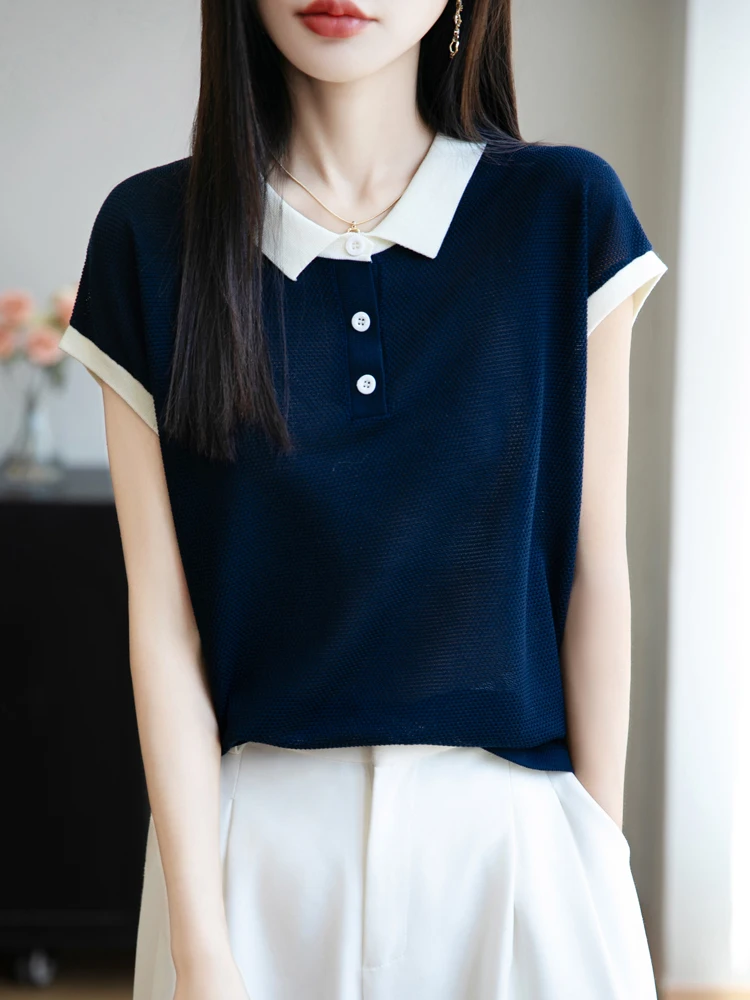 

2025 New Summer Sleeveless T-Shirt lapel T-Shirt Large Size T-Shirt Women's High Grade T-Shirt Fashion Comfortable T-Shirt Tops