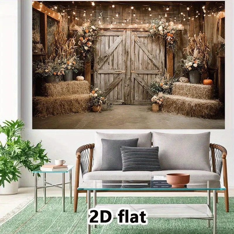 2D Flat Banner, 1pc of Rural Barn Background Fabric, with Floral Farmhouse Decor - Harvest Photography Background, Polyester