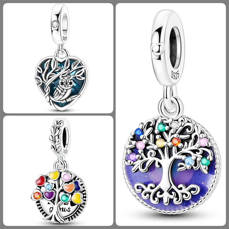 3-teiliges 925 Sterling Silber Lebensbaum-Charm-Set Familienbaum Herz Mond Sonne Schmetterling DIY Original Armband Halskette für Frauen – Detail 18