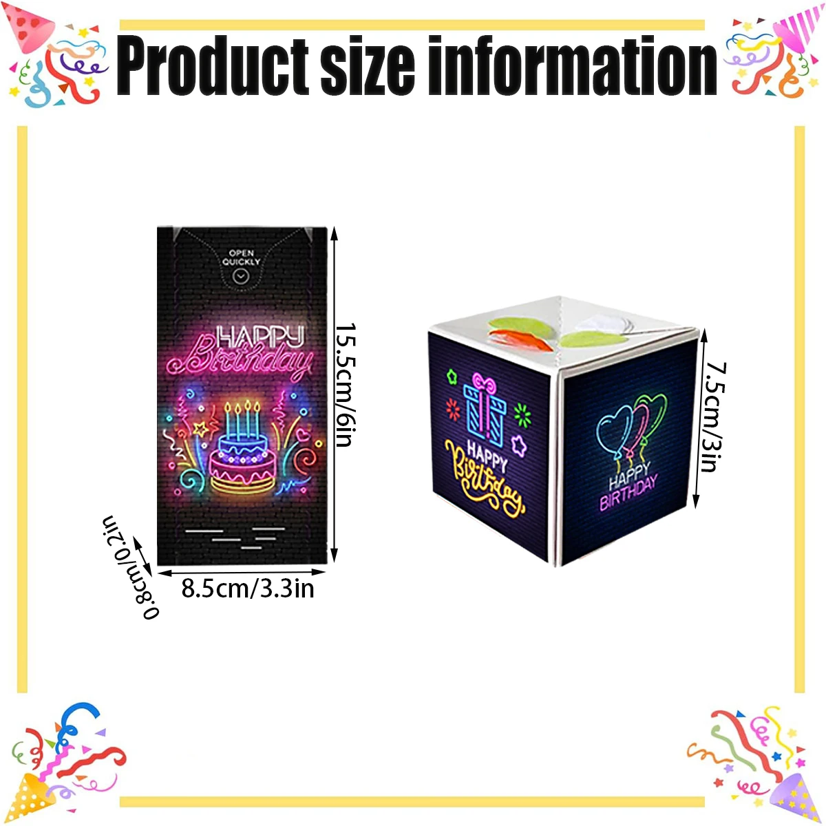 Happy Birthday Surprise Box Explosion Gift Case with Confetti Colorful Pop Up Box for Birthday Baby Shower Party Favors Supplies