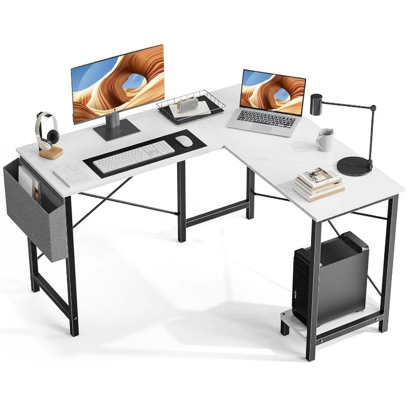 L-Shaped Computer Desk - 50-Inch Corner Office Writing Desk with Storage Shelves and Side Pockets for Office, Bedroom