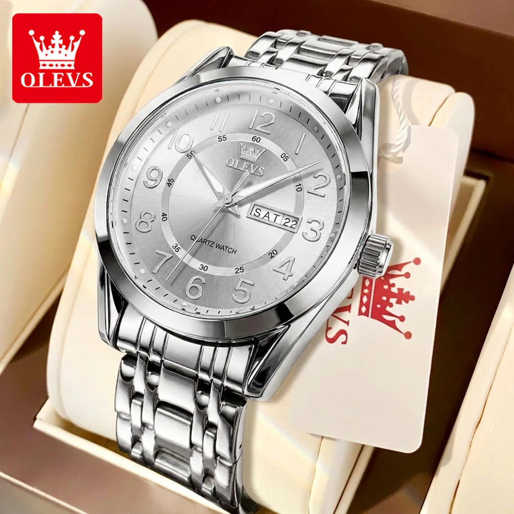 OLEVS 3666 Luxus Herrenuhr Klassische Datums- und Wochenanzeige Wasserdichte Leuchtende Quarz-Armbanduhr für Männer