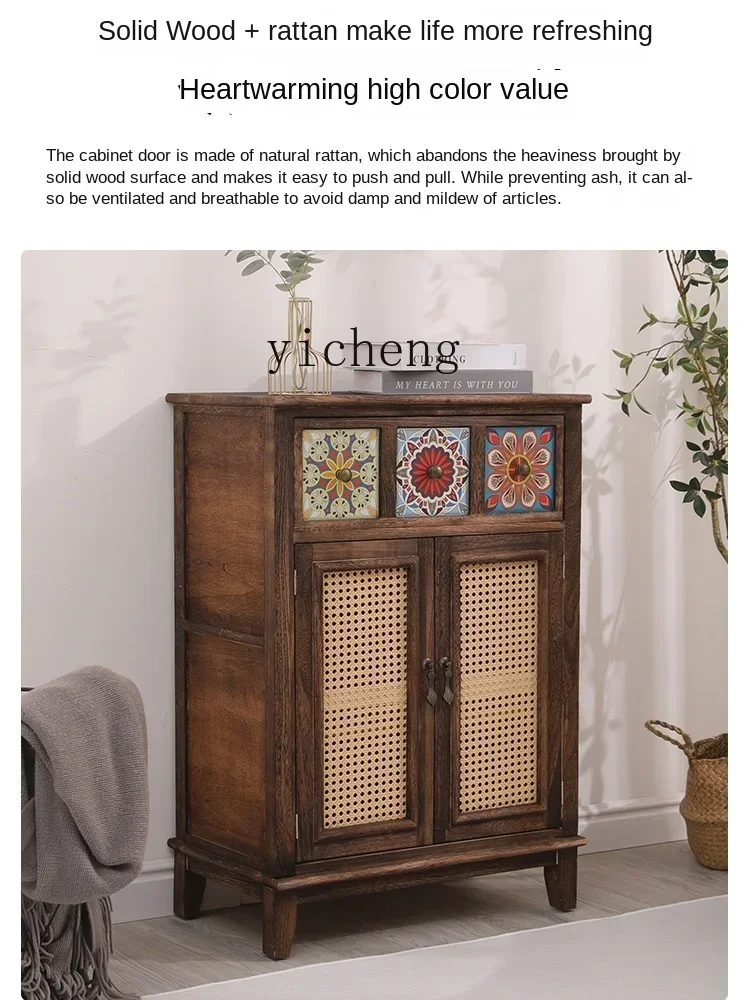 Storage Cabinet Modern Minimalist Rattan Home Small Apartment Wall Sideboard Cabinet