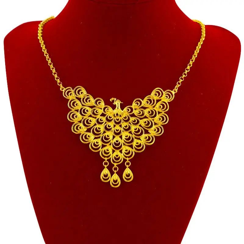 

New Wedding First Phoenix Set Chain Necklace Copper Plated Gold Jewelry for Women DD10210