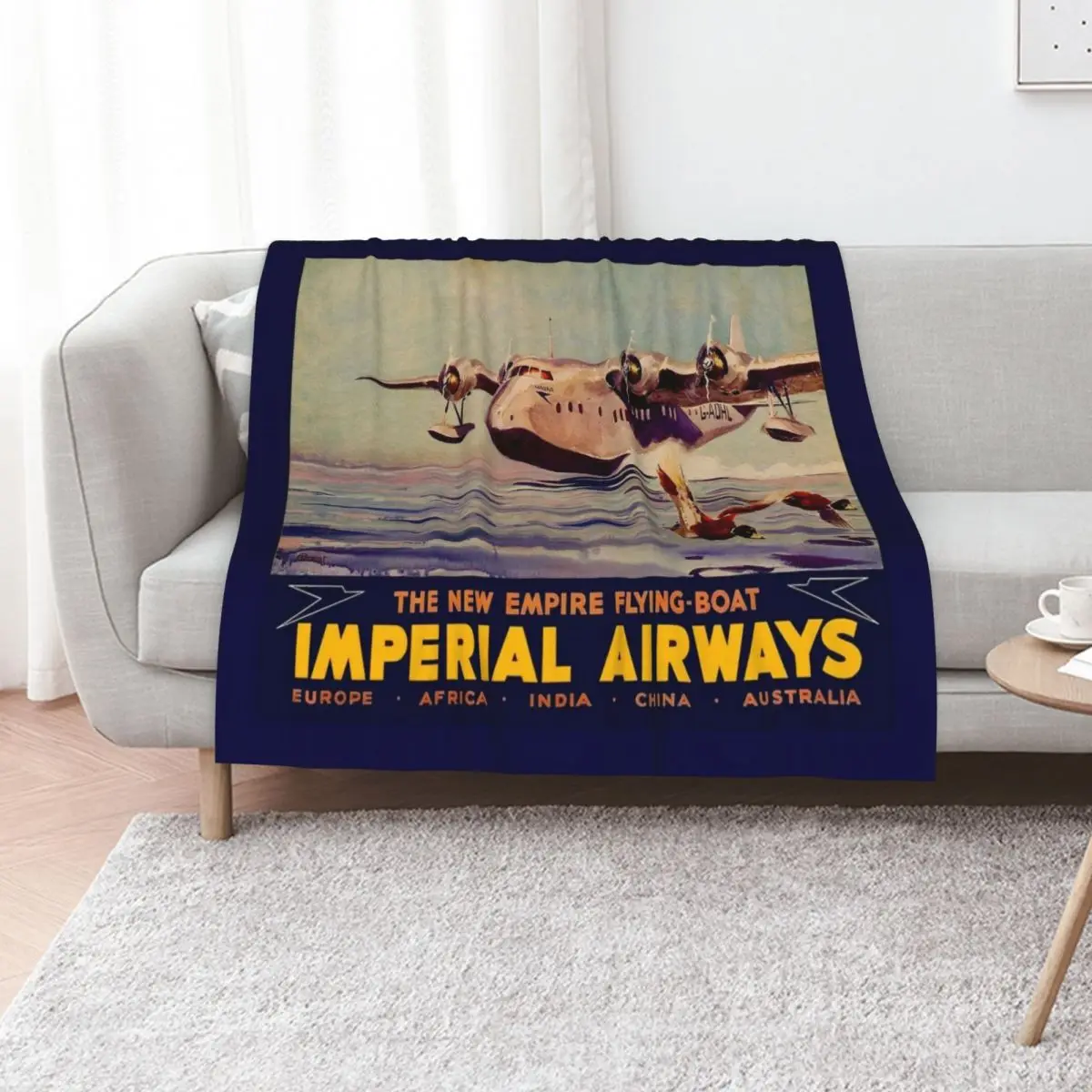 IMPERIAL AIRWAYS : Flying Boat Travel Advertising Print Throw Blanket Vintage Stuffeds Hairys Blankets