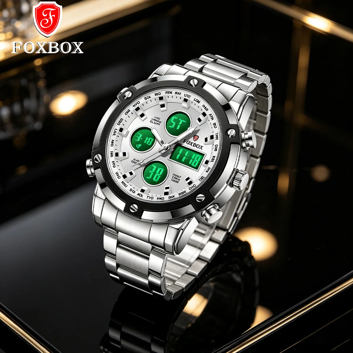 FOXBOX Luxury Men's Watches Fashion Business Sports Watches For Men Waterproof LED Alarm Digital Quartz Wristwatch Reloj Hombre