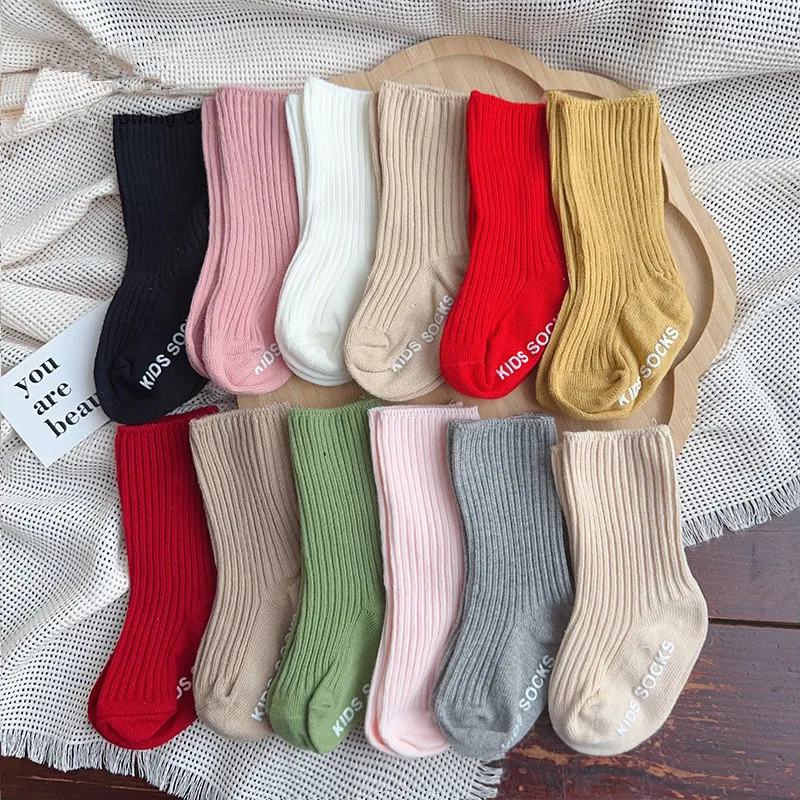 Cute Baby Socks Girls Newborn Infant Kid Solid Stripe Socks Toddler Anti Slip Cotton Infant Short Sock For 0-3Years