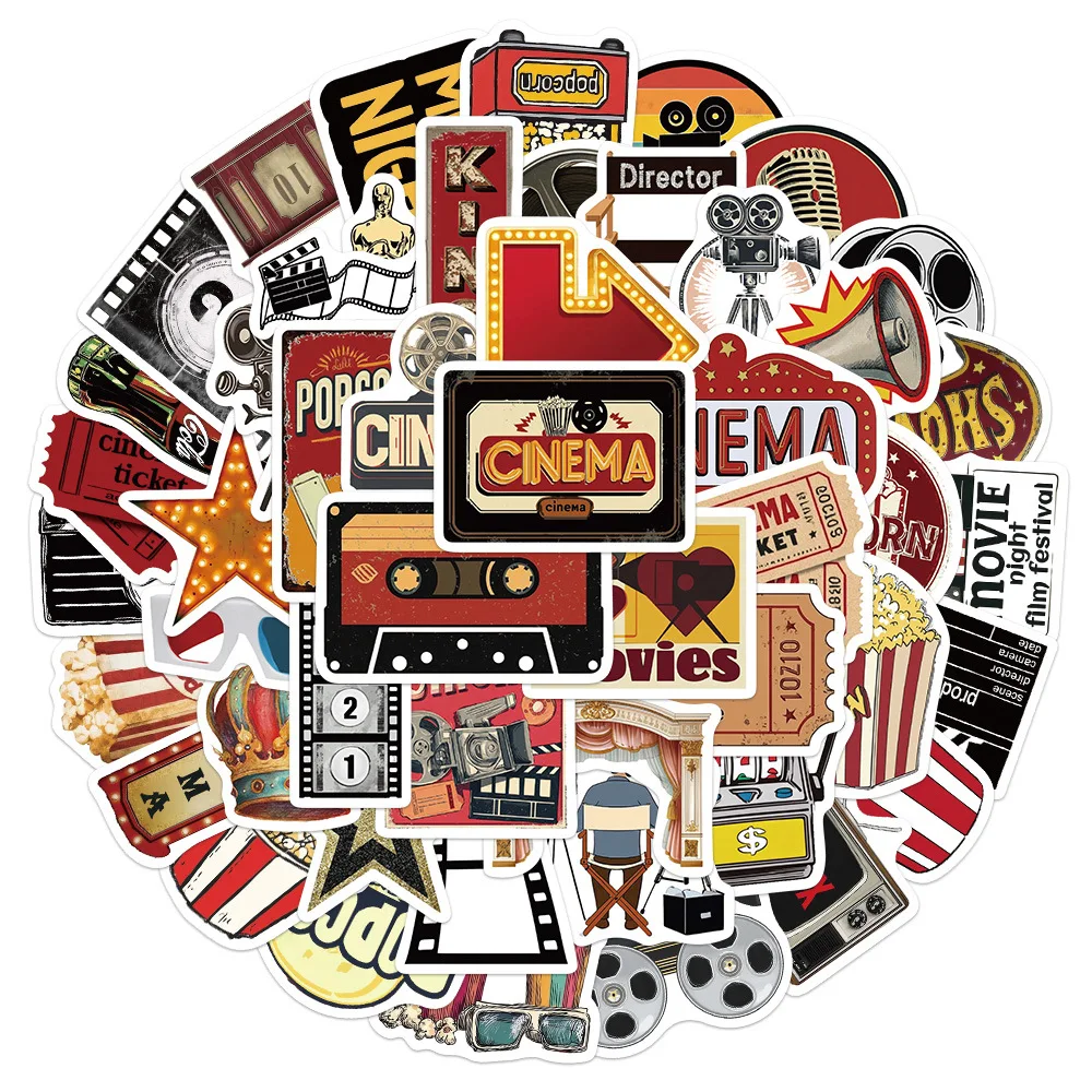 50PCS Retro Movie Element Cartoon Stickers Cinema Show Graffiti Decoration DIY Notebook Suitcase Refrigerator Phone  Decals Toys