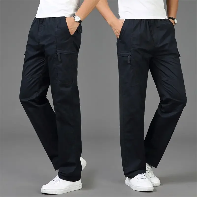 Pantalones Cargo informales de algodón para hombre, Pantalón recto, holgado, con bolsillo, elástico, de trabajo, talla supergrande 5XL