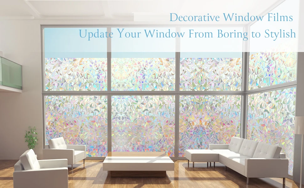 Window Privacy Film Static Window Clings Vinyl 3D Window Decals Window Stickers Rainbow Window Film for Control Anti UV