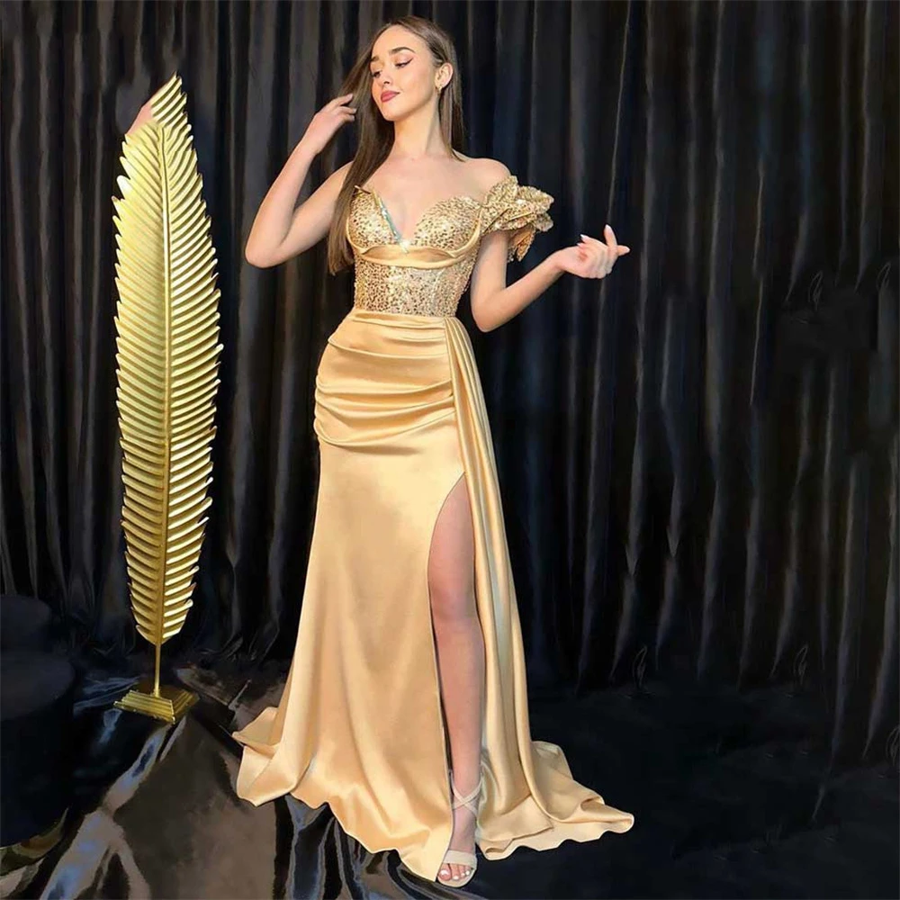 Off Shoulder Sleeveless Mermaid Women Evening Dresses Elegant High Slit Prom Gowns Formal Cocktail Banquet Princess Robes Soirée