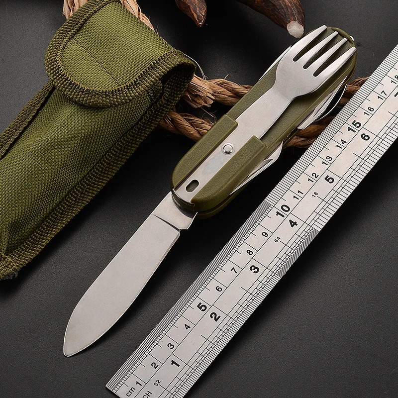 7in1 Multi Function Outdoor Diner Stainless Steel Folding Fork Knife Picnic Camp Hiking Travel Tableware