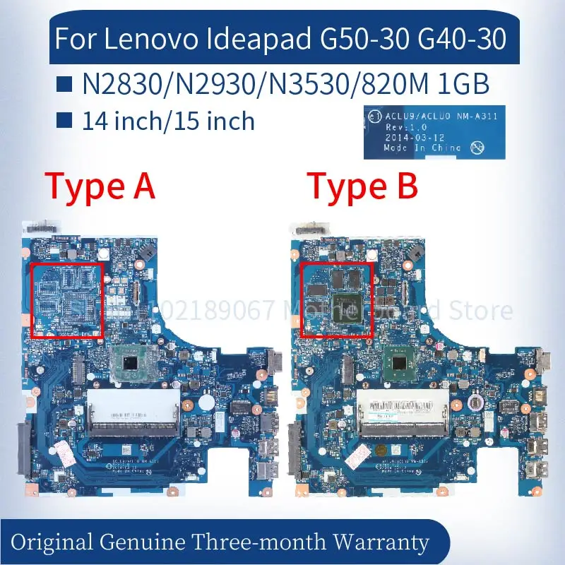 

ACLU9/ACLU0 NM-A311 For Lenovo Ideapad G50-30 G40-30 N2830 N2840 N3540 Laptop Mainboard 820M 1GB Notebook Motherboard Tested