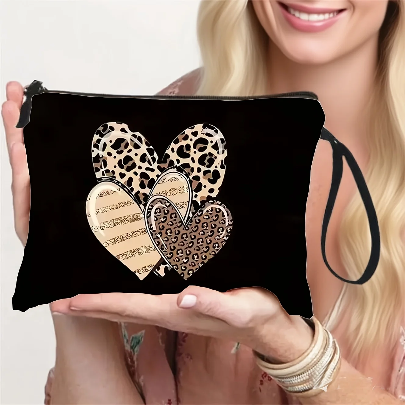 Leopard Print Heart Toiletry Bag - Lightweight Travel Organizer with Zipper Closure & Top  Suitable for Cute Cosmetic Cas