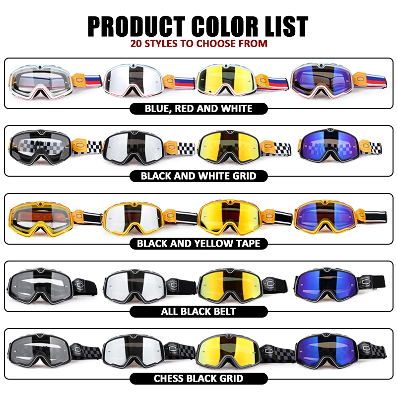 Retro Motorcycle Goggles Ski Glasses Sunglasses ATV Goggles Non-slip Belt AntiUV Cafe Racer Chopper Cycling Racing Free shipping