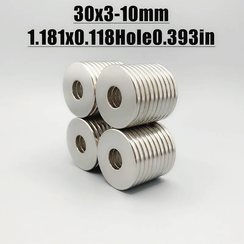 2/5/10/20/50PCS 30x3-10mm Ring Magnet 30*3 Hole 10mm Round Shape Neodymium Magnets Disc Strong Permanent Imanes