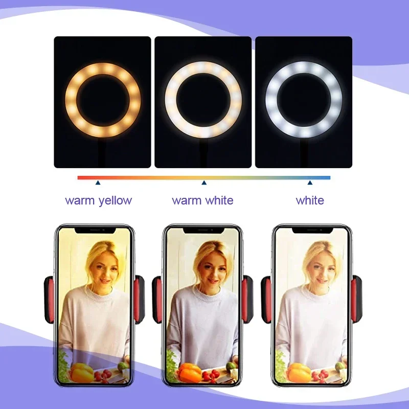 2 In 1 Fotostudio Led Selfie Ringlamp Mobiele Telefoon Grip Houder Ring Vul Licht Voor Live Stream