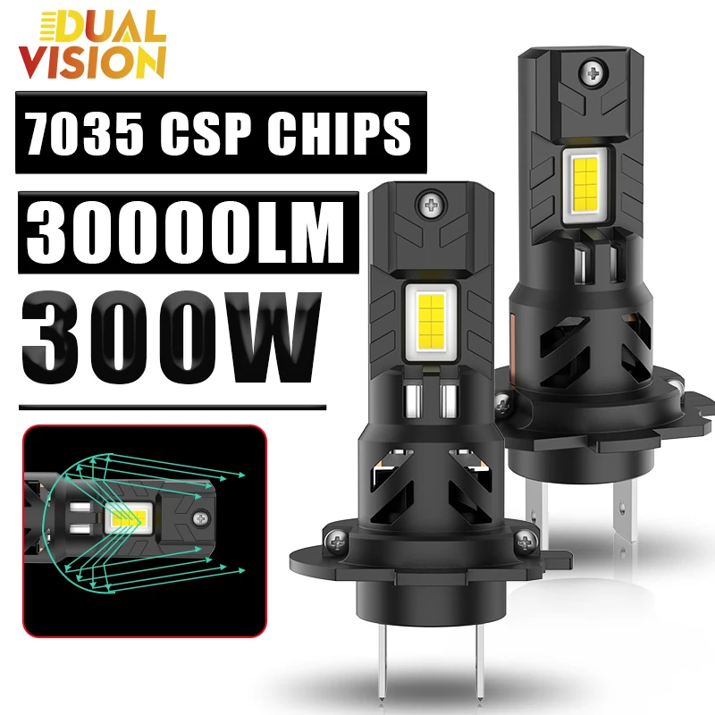 

Dualvision 30000LM Mini H7 LED CANBUS Лампа для фар Беспроводная 300 Вт CSP для автомобильных фар Автодиодные лампы H7 Turbo Led 12V 6000K