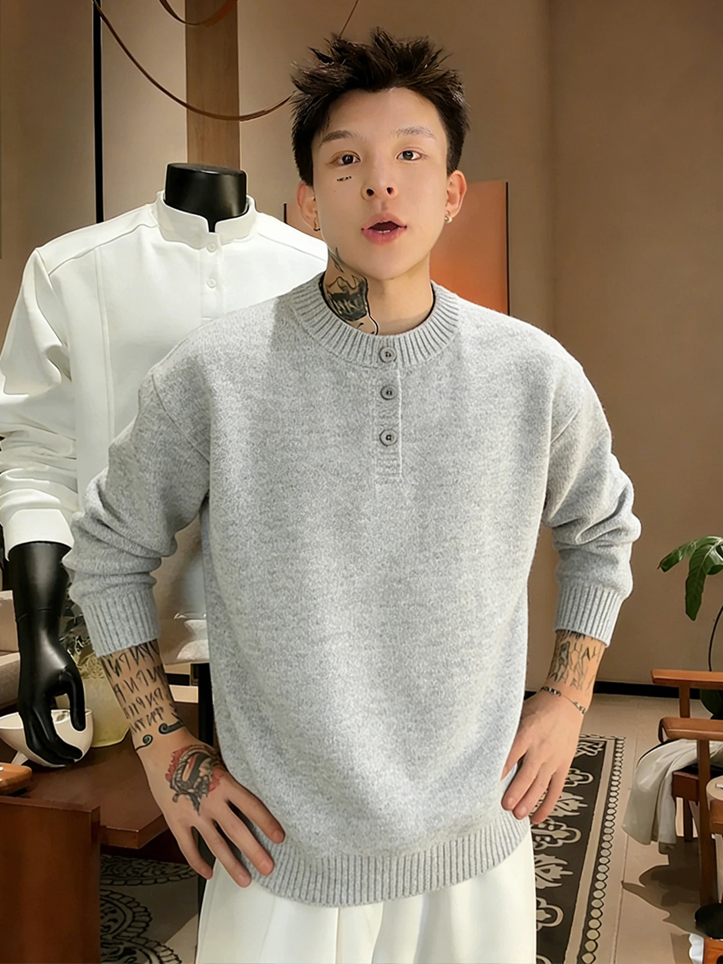 

Мужская зимняя повседневная свободная трикотажная футболка-базовый слой Cleanfit с воротником-стойкой, удобная внутренняя одежда