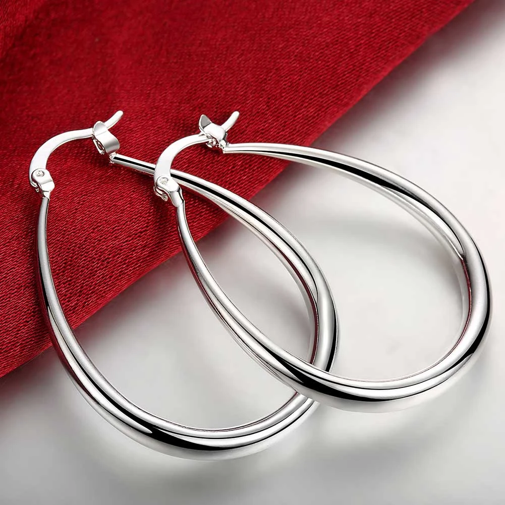 100% 41MM 925 Sterling Silver Smooth Circle Big Hoop Earrings For Women Lady Fashion Charm High Quality Wedding Jewelry Gift image 2