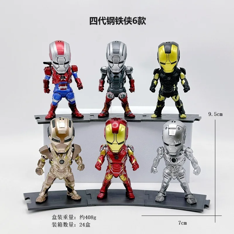 

6pcs Iron Man q-version Marvel Anime Avengers Can emit light Action Figure Toys hero Collection Model Gift for Children Boys