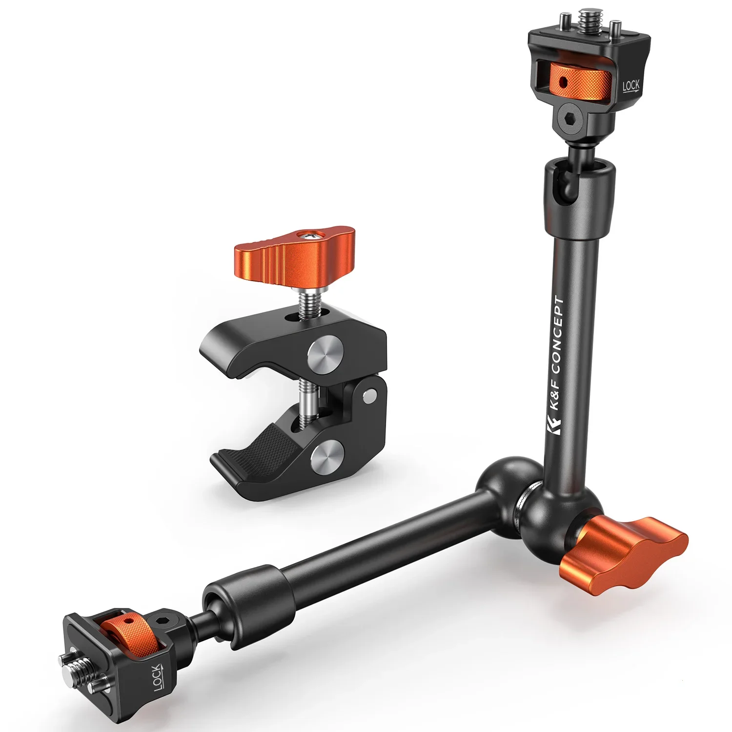 K&F CONCEPT Magic Arm Clamp z Super Clampem, gwint ARRI 1/4" 3/8", śruba, obrót 360 stopni °   Głowica kulowa z mocowaniem na zimną stopkę i zaciskiem 11 cali MS33 — zdjęcie produktu 7