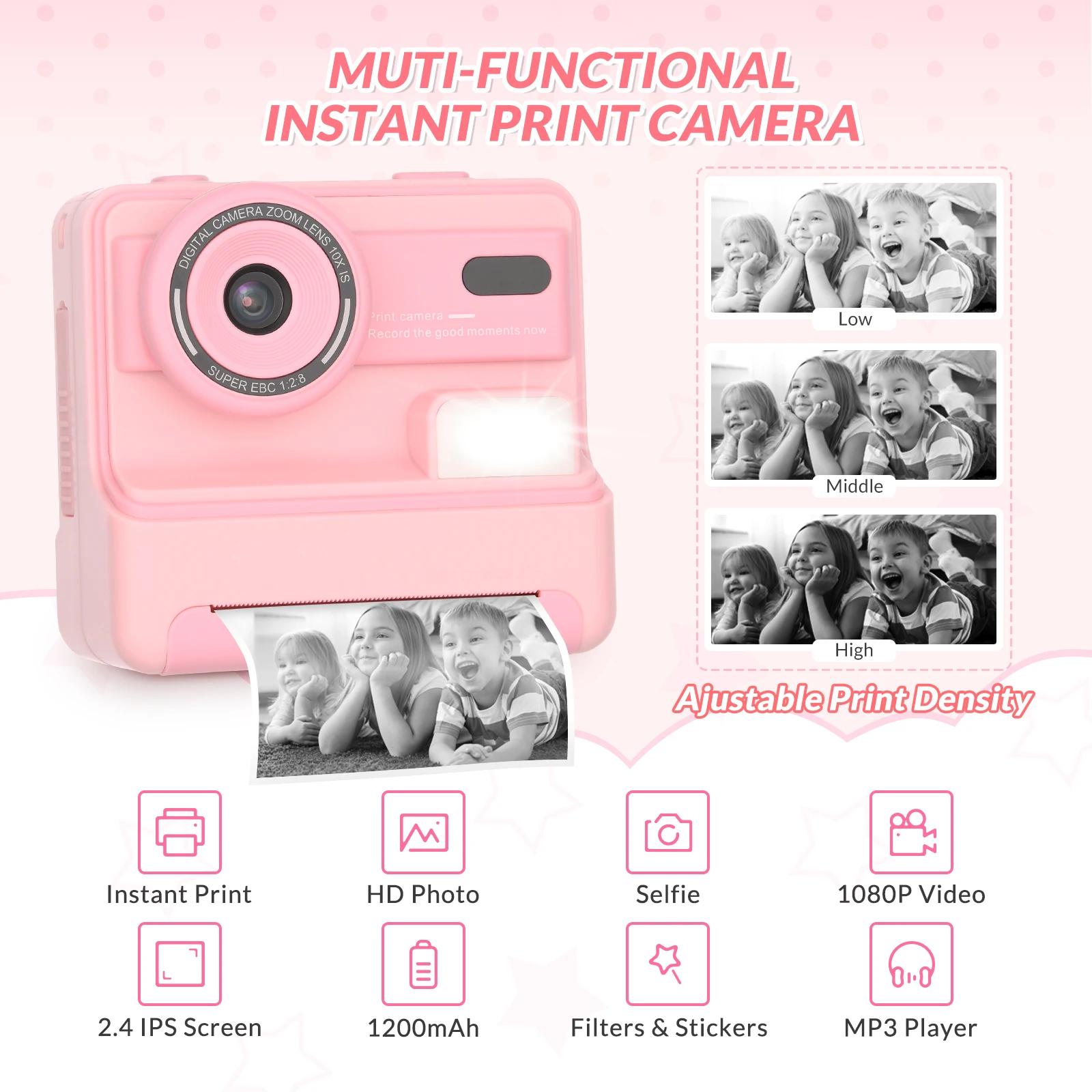 Kids Camera Instant Print, 48MP Digital Camera Selfie 1080P Video Toys Gifts for Girls Boys Aged 3-12 for Christmas/Birthday