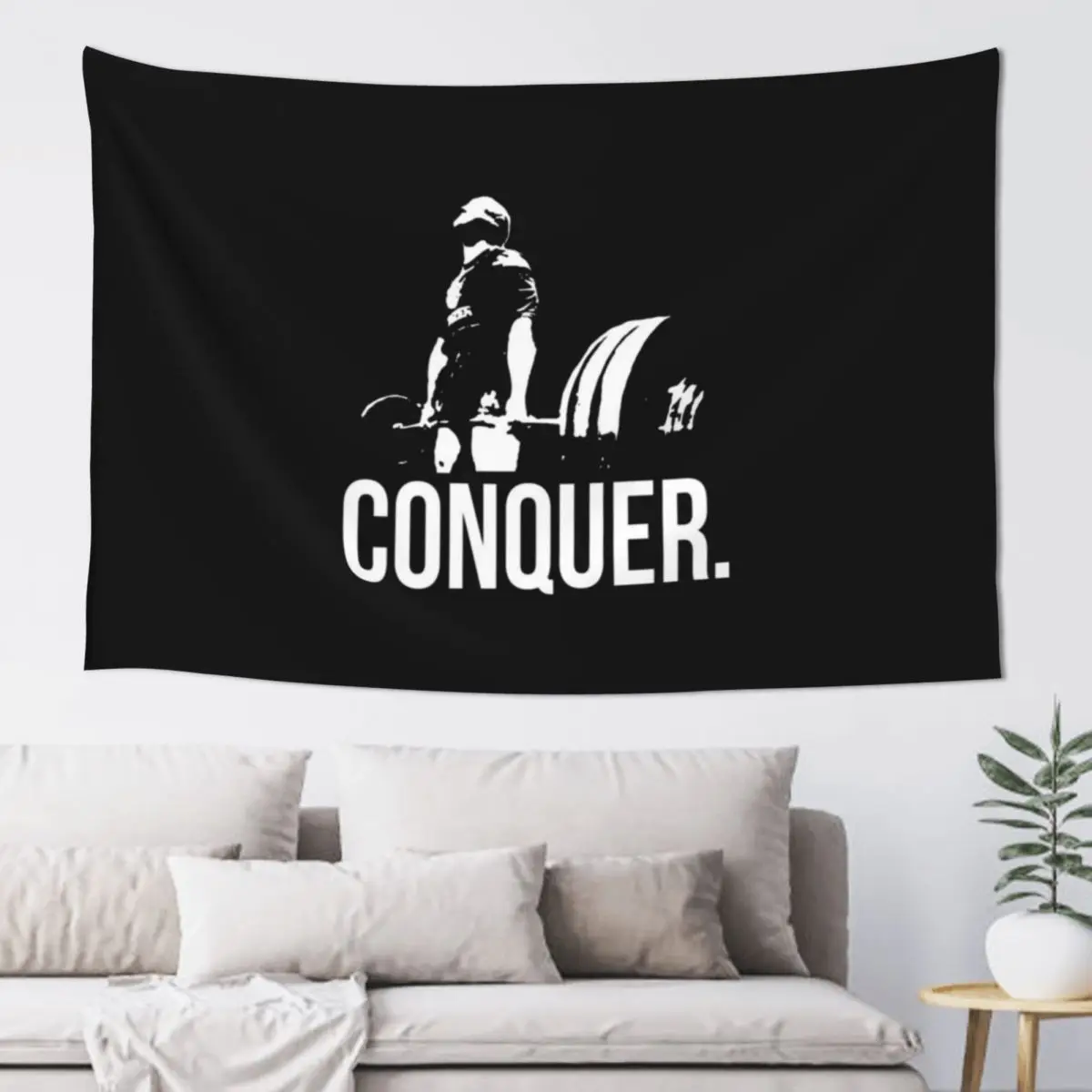 CONQUER - Powerlifting Motivation - Deadlift Tapestry Aesthetic Room Decorations Home Decorators Tapestry