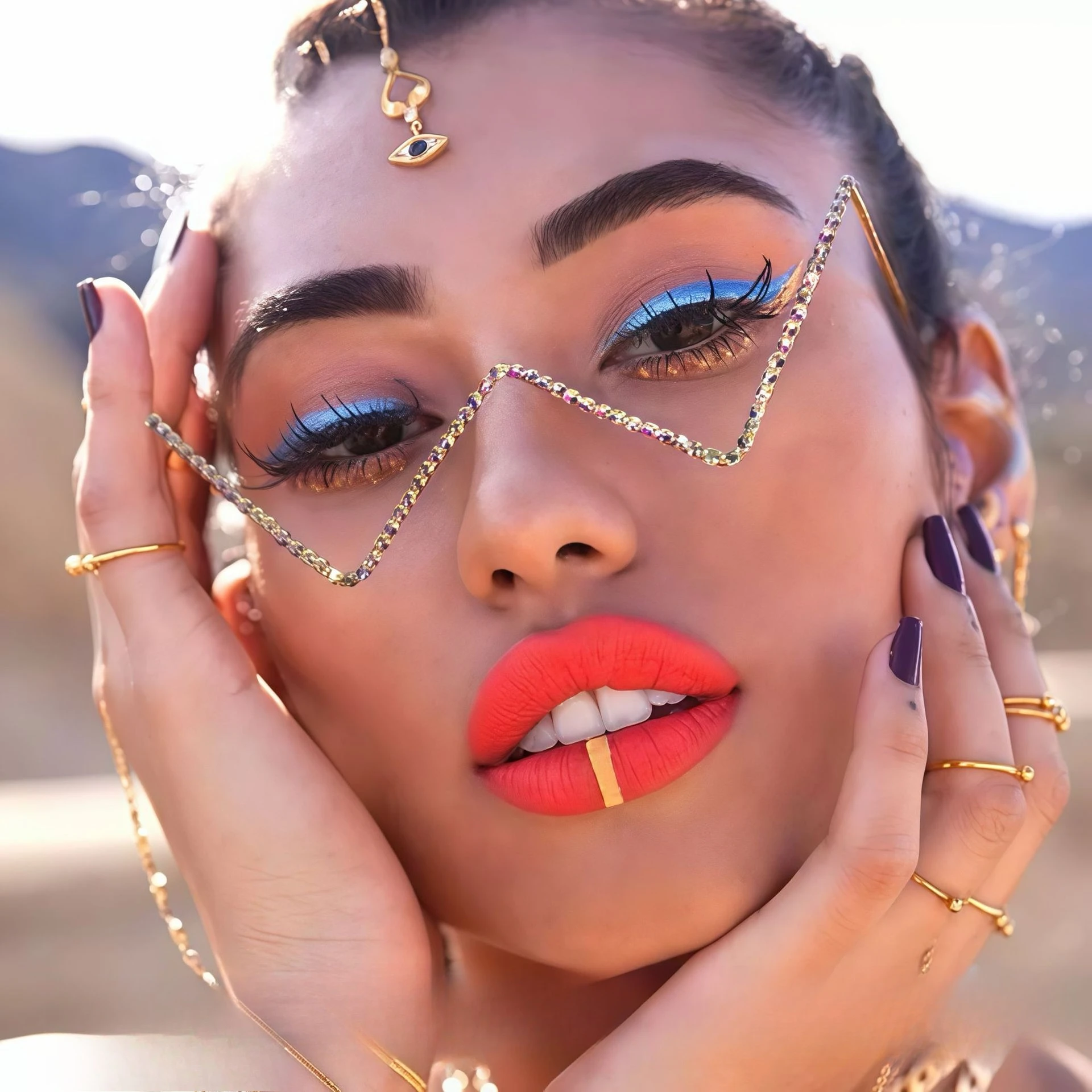 Fashion Crystal Sunglasses Frames for Women Small Diamond Eyeglasses Alloy Frame Eyewear Punk Half Frame Travel Glasses Shades