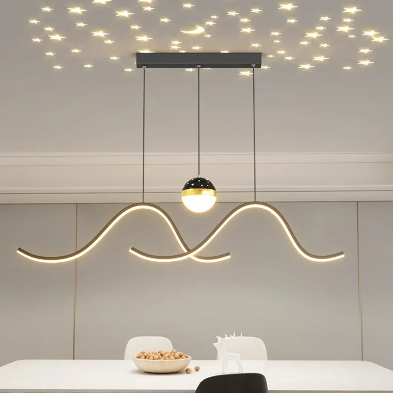 

Modern Dining Room Smart Pendant Light Home Decoration White Black Indoor Lighting Fixture Star Projection Hanging Lamp Lamparas