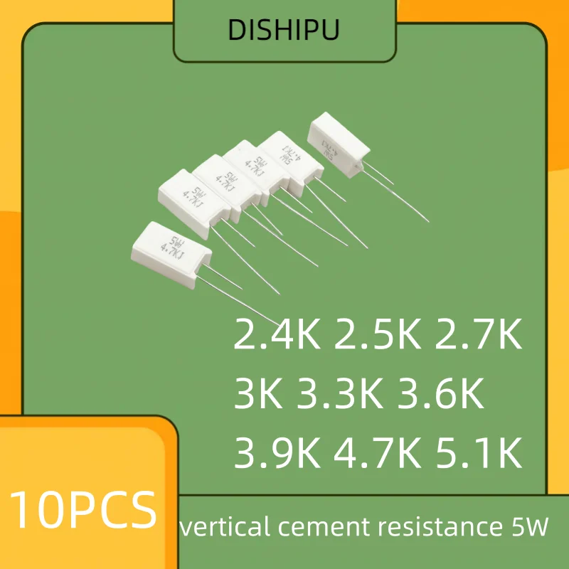 

10PCS vertical cement resistance 5W 2.4K 2.5K 2.7K 3K 3.3K 3.6K 3.9K 4.7K 5.1K