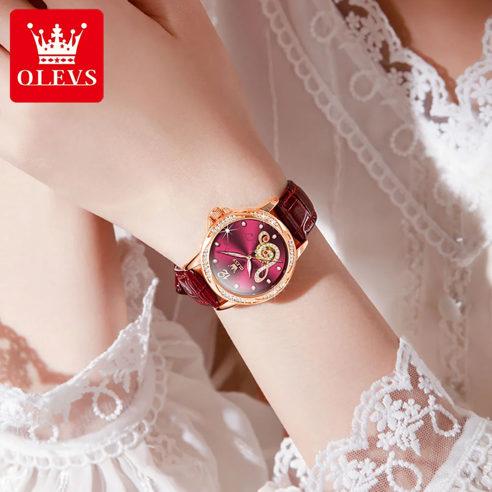 ساعة نسائية ماركة OLEVS ساعة ميكانيكية أوتوماتيكية بالكامل كاجوال طراز عصري مقاوم للماء 6656