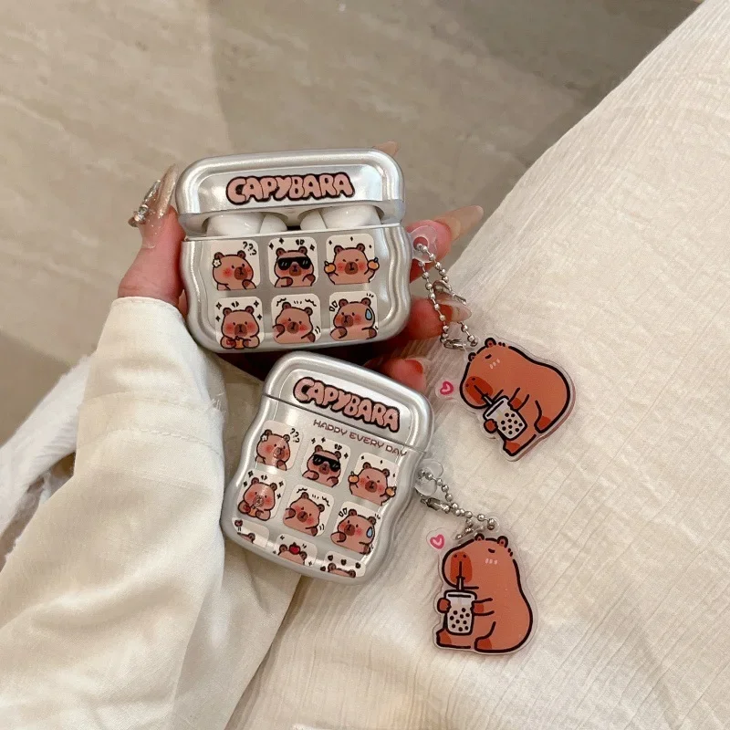 

Cute Cartoon Capybara Case for AirPods 4 Airpod 1 2 3 Pro Pro2 Bluetooth Earbuds Charging Box Protective Earphone Case Cover