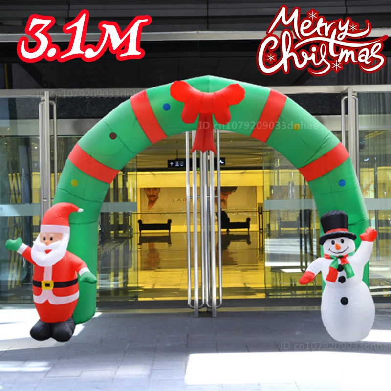 

10FT/3.1M Christmas Inflatable Santa Claus And Snowman Arch Built-in LED Lights Yard Outdoor Party Decoration Garden Party Props