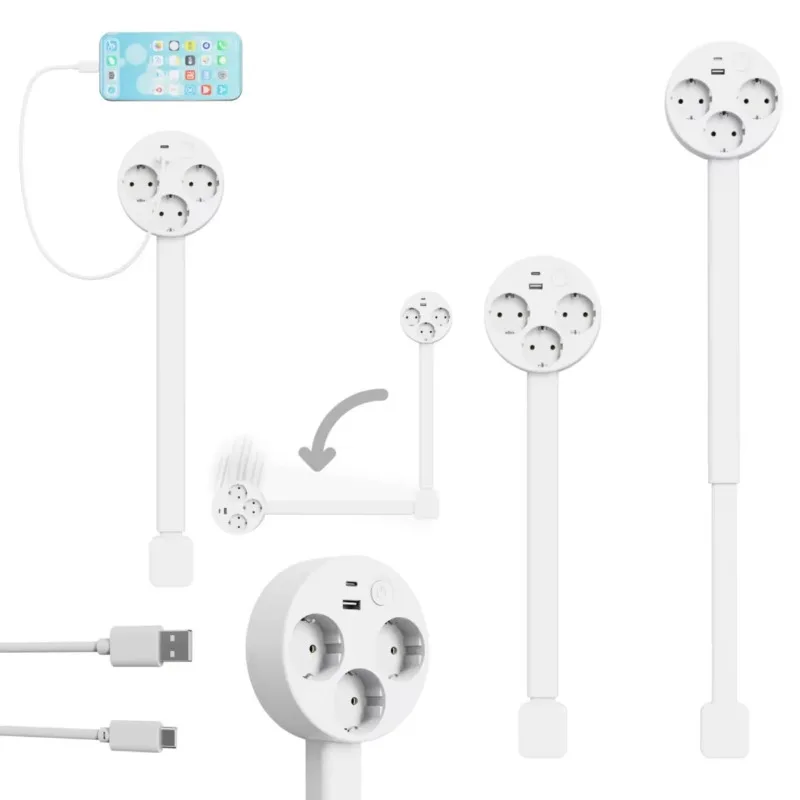 EU Electrical Outlet Extender Plug Wall Outlet Extender Extendable Wall Socket for Behind Couches Nightstands Desks