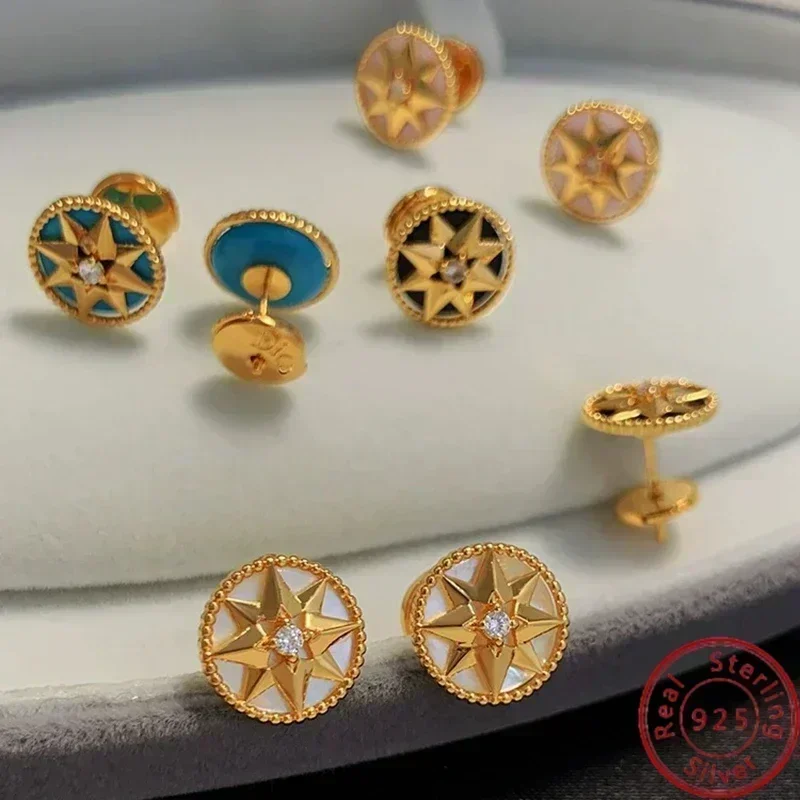 

SFE 925 Silver Classic Malachite Turquoise Meteor Compass Earrings for Women Luxury Designer Fashion Fine Jewelry Free Mail