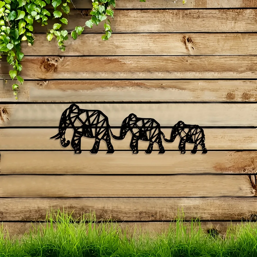 CIFBUY Metal Wall Art Elephant Family Decor Hanging Iron Sculpture for Living Room Indoor Outdoor Home Decoration