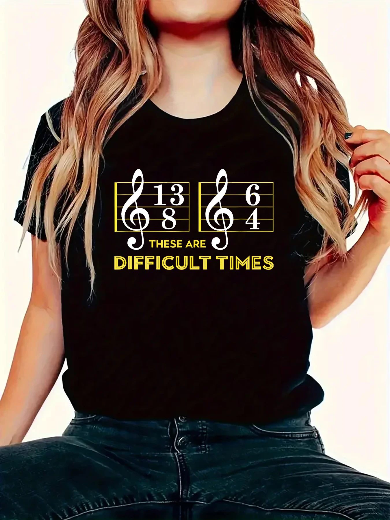 These Are Difficult Times For Music Loversr Short Sleeve Pattern Women\'s Summer T-Shirt Women\'s Printed Summer T-Shirt Women Top