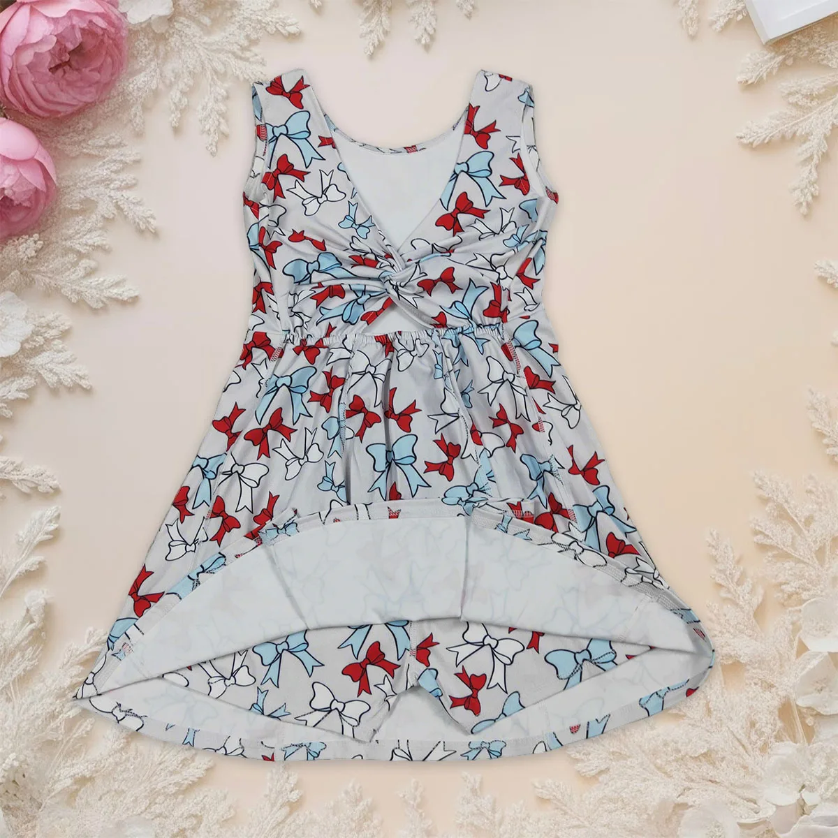 

Kids Baby Girl Red Blue Bows Yoga Active 4th of July Shorts Knee Length Dress Children Princess Cute Dresses Clothes Wholesale